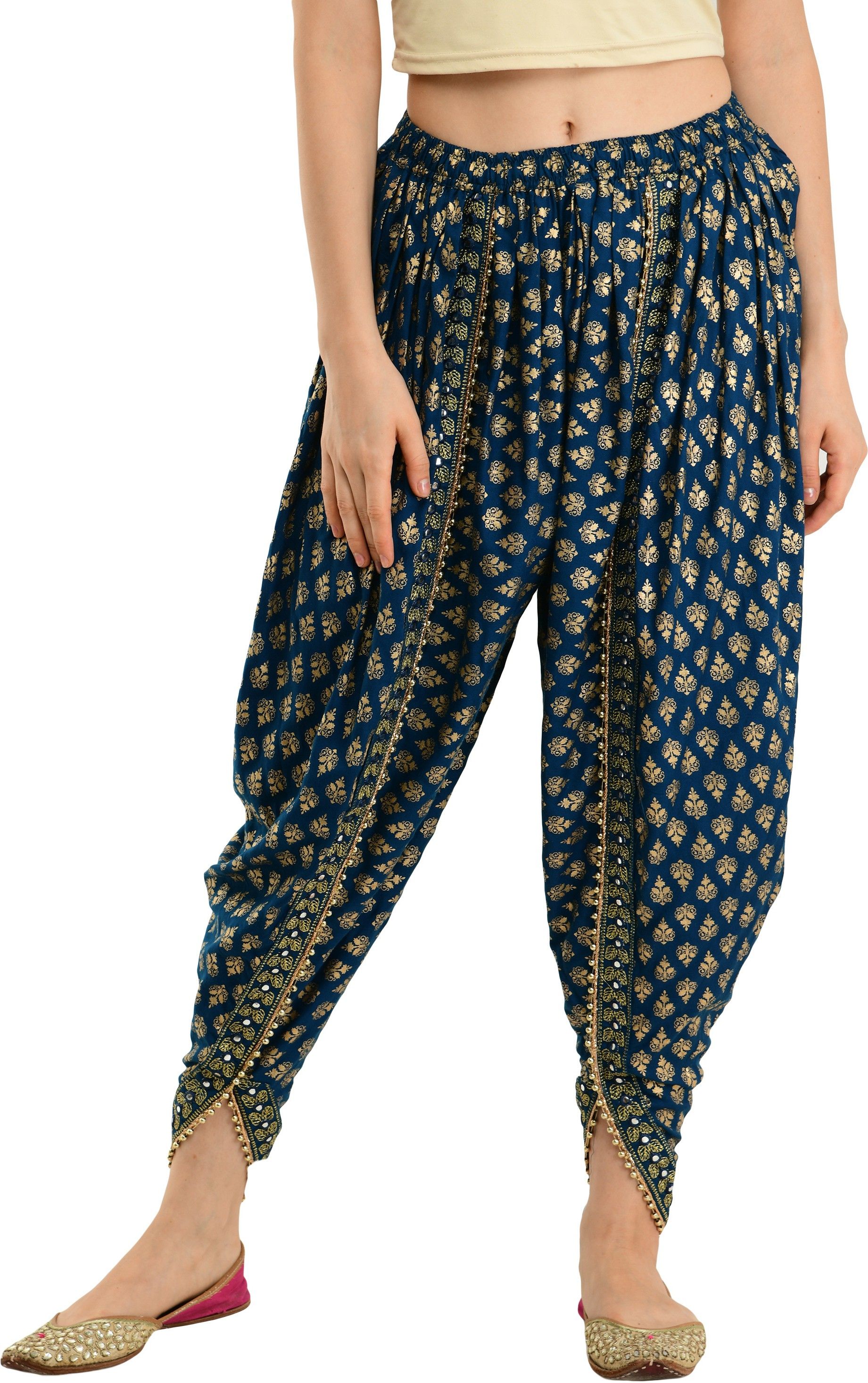 Arowaana Blue Printed Rayon Fabric Women Dhoti Printed Women Dhoti