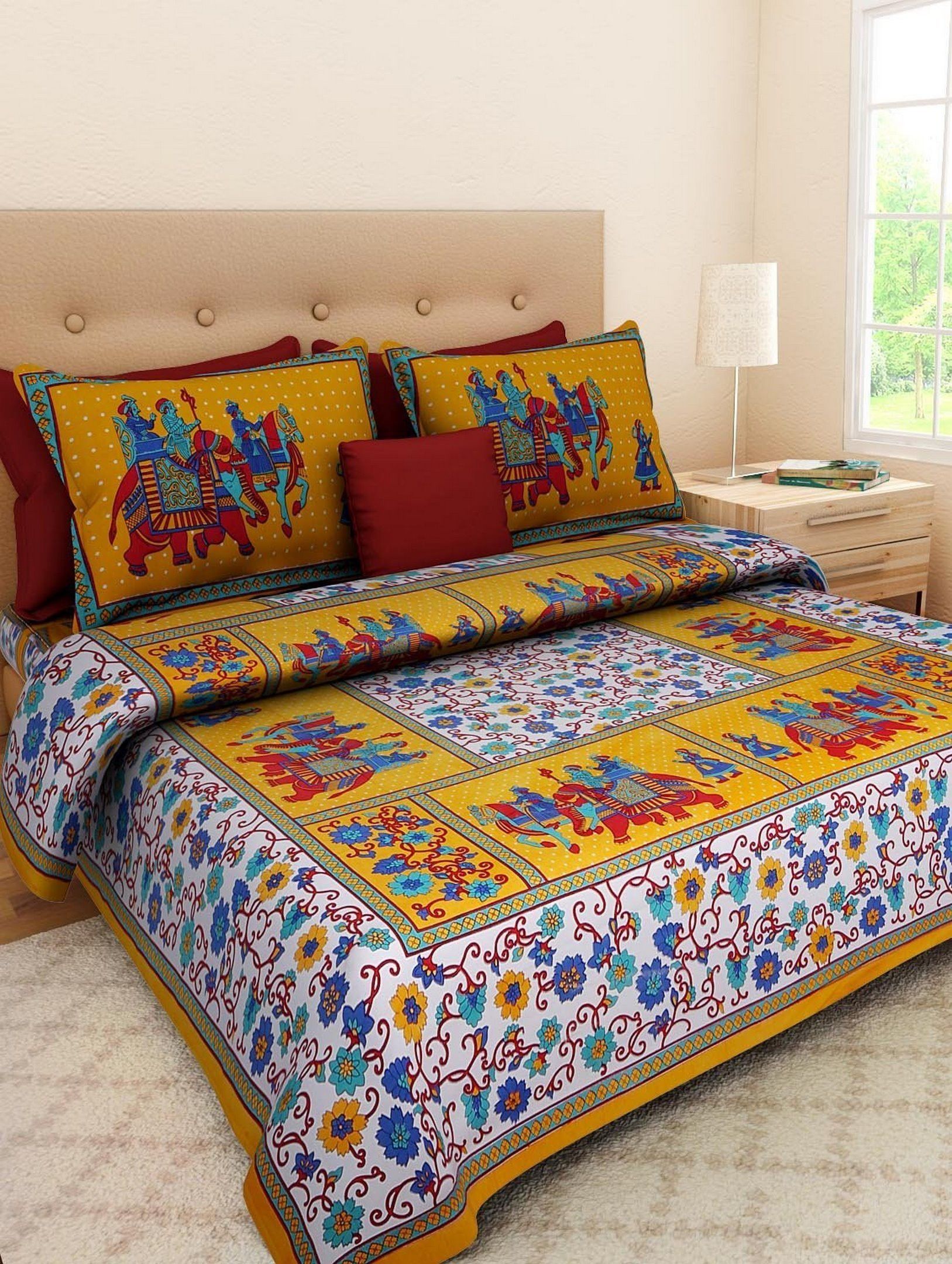 104 TC Cotton Queen Printed Flat Bedsheet-image-3