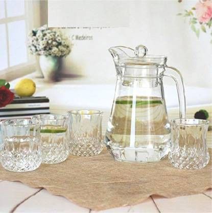 (pack of 7)Glassware Imported Crystal Glass Carafes & Pitchers Jug (1100 m L) 6 Glass Jug Glass Set-image-26