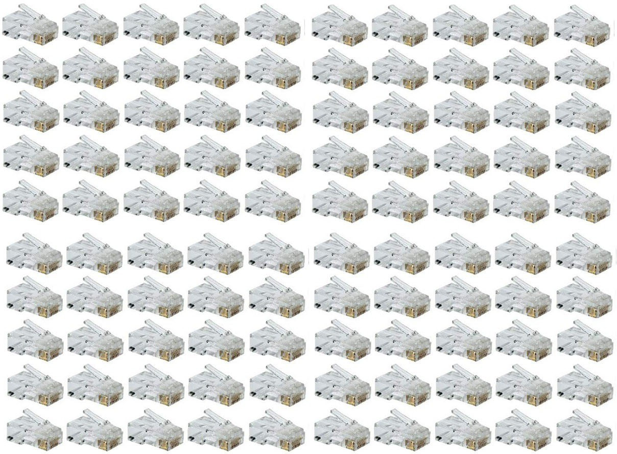 BIGGEAR 100pcs RJ45 Connectors Modular 8 Pin Network Cable Plugs RJ-45 Adapter Crimps Network Interface Card image 1