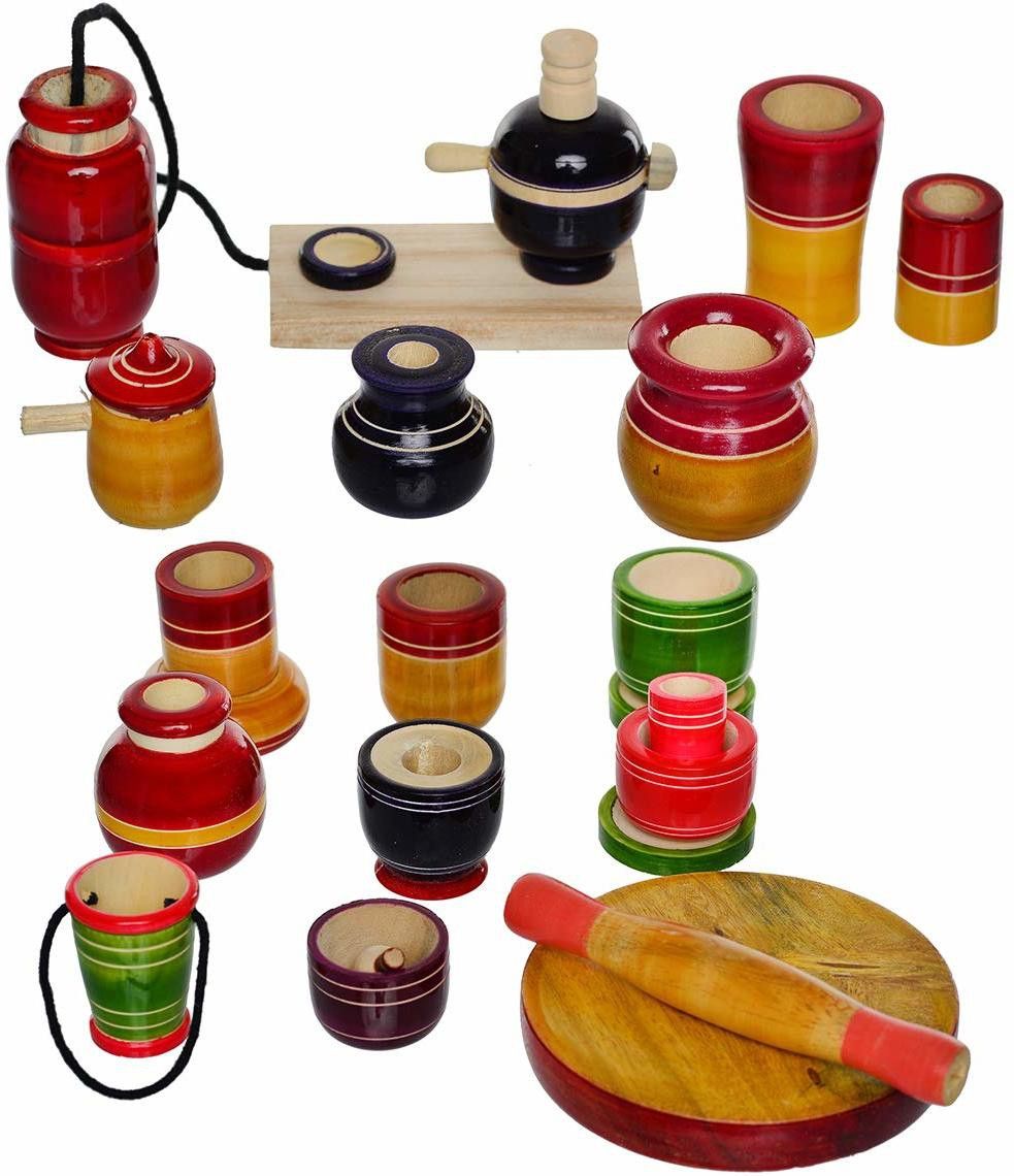 MaMu Handcrafted Wooden Kitchen Play Set for Girls (Color May Vary)