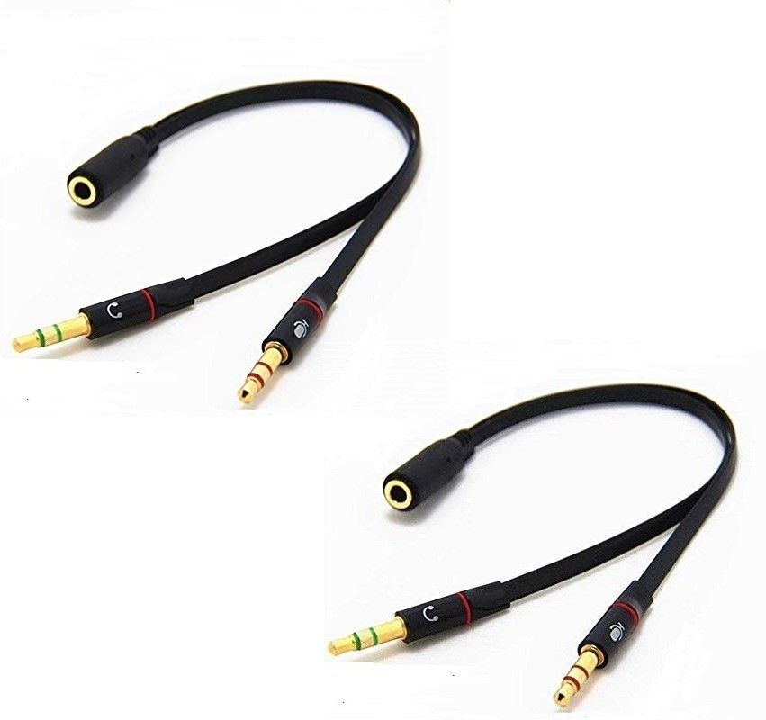 Stylewell Black Set Of 2 Pcs Female Stereo to 3.5mm Aux Stereo Male Jack Connector Headphone Splitter with Mic Metal Adapter with Flat Wire Compatible with Mobile, Laptop, Tablet, Mp3 and Gaming Device Phone Converter-image-27
