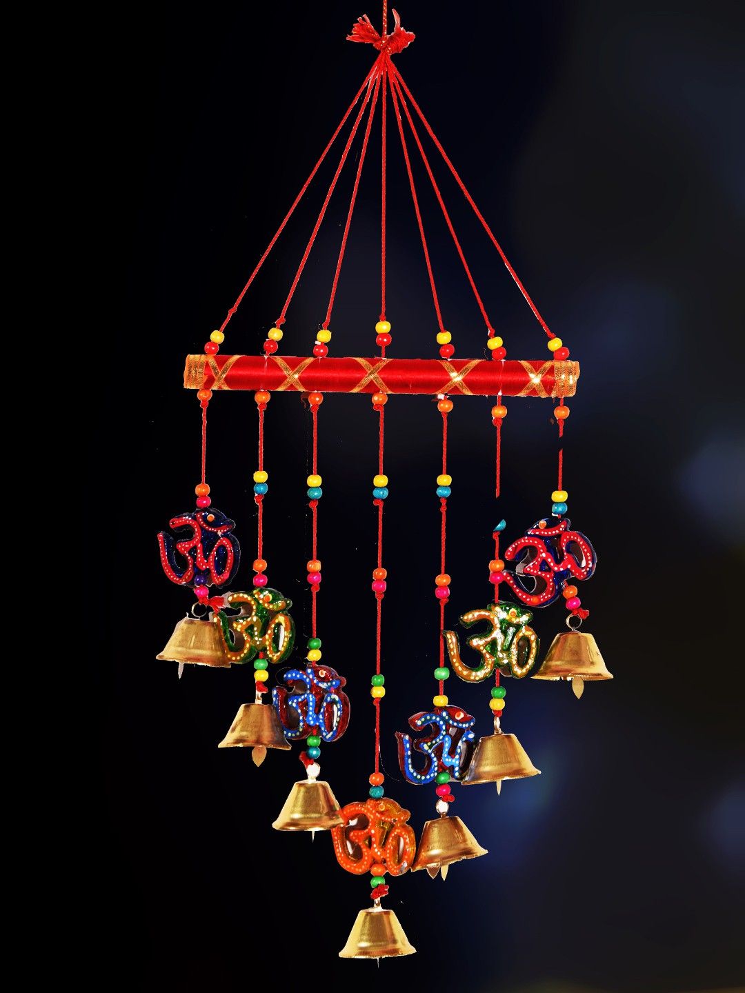 Handcrafted OM V Shape Door Hanging Wood Windchime (77CM, Multicolor) Plastic, Wood Windchime-image-24