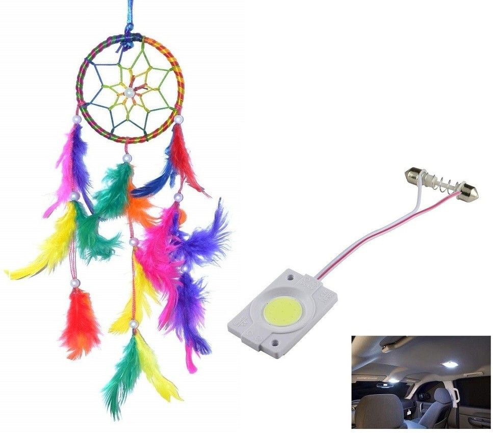 Combo Ring Handmade Beaded Down & Feather-Fill Dream Catcher For Car, Room Wall Hanging, Balcony Wool Wind-Chime Decorative Showpiece Ornament And Super Ultra Bright Car Interior Round DC12v 2.4W COB LED Dome/Map Bulb Roof IP65 Module Bead Chip DIY Light/Lamp Combo-image-15