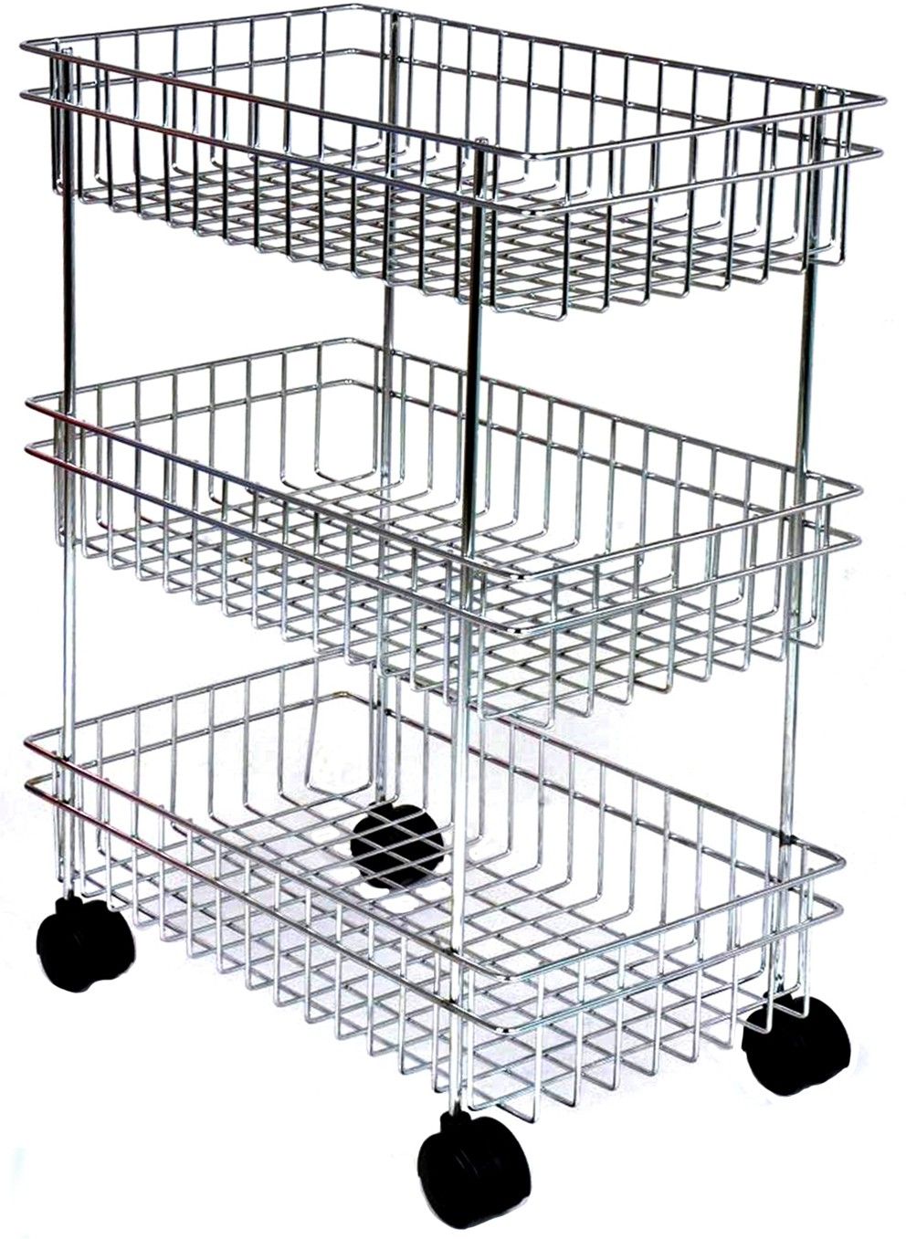 Stainless Steel 3 Layer Fruit and Vegetable Onion Potato Basket | Stand Trolley Kitchen Rack -Triple Tire Trolley Shelf | Rust Free Stainless Steel Kitchen Trolley