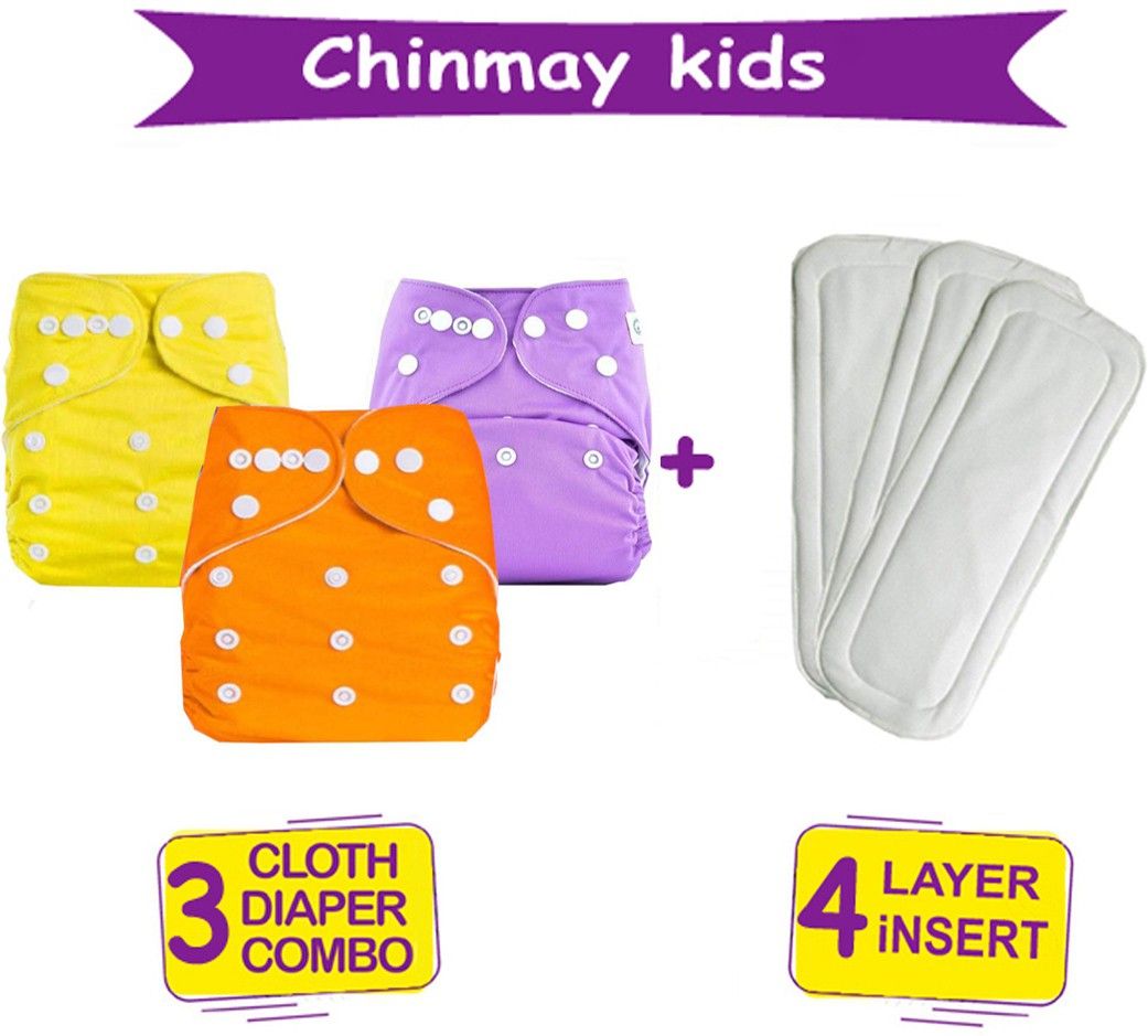 Combo of Quirk Reusable Baby Washable Cloth Diaper Nappy with Multi Layered Micro- Fibre Baby Insert Pads(Set of 3) (Multi- Colour)-image-39