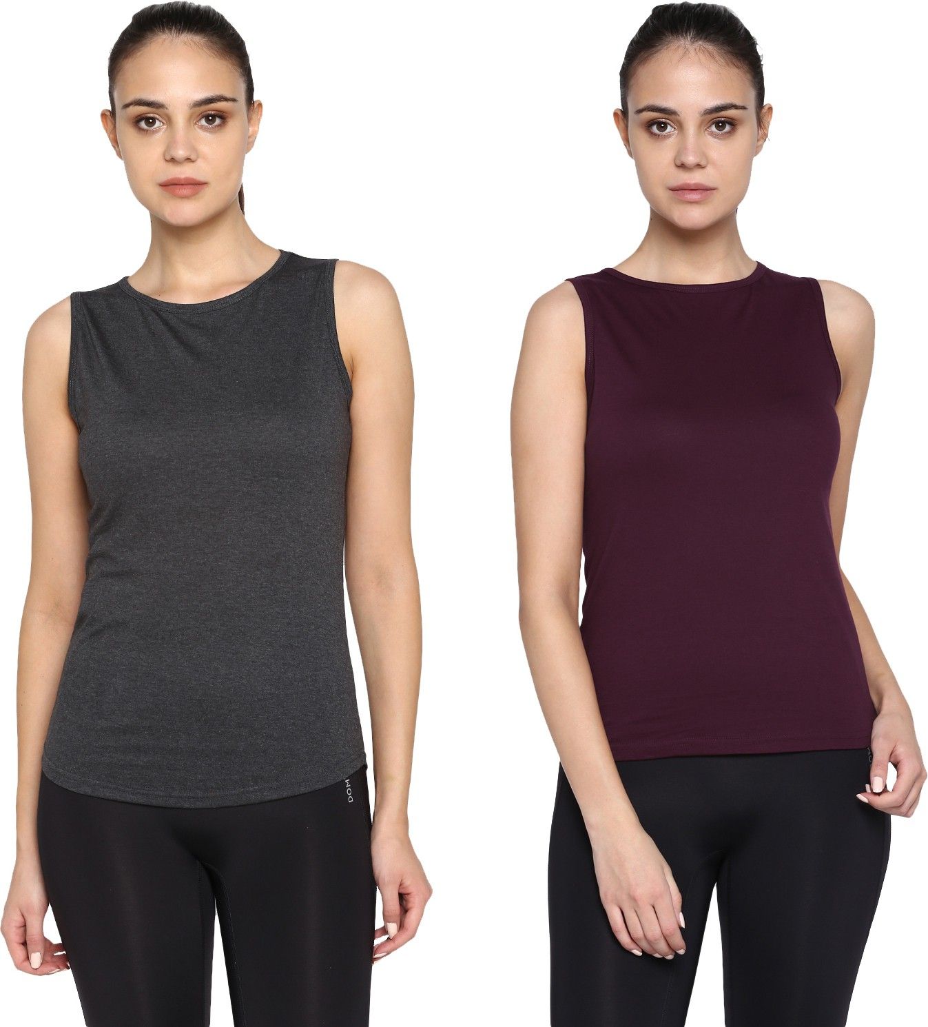 Pack of 2 Women Solid Round Neck Pure Cotton Maroon, Grey T-Shirt-image-34
