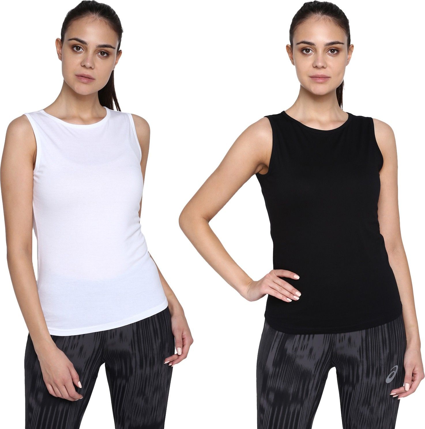 Pack of 2 Women Solid Round Neck Pure Cotton White, Black T-Shirt-image-44