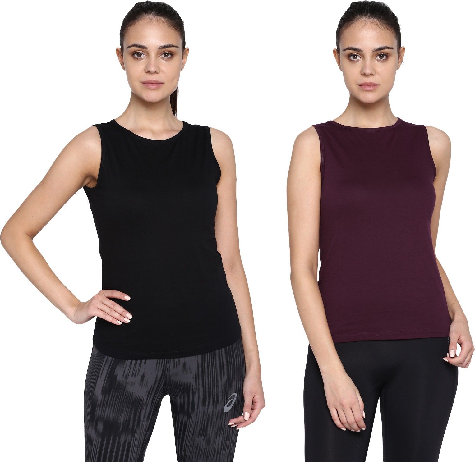 Pack of 2 Women Solid Round Neck Pure Cotton Maroon, Black T-Shirt-image-35