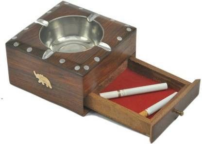 Handmade Handcrafted Elegant Design Made of sheesham wood Premium12 Brown Wood Ashtray-image-27