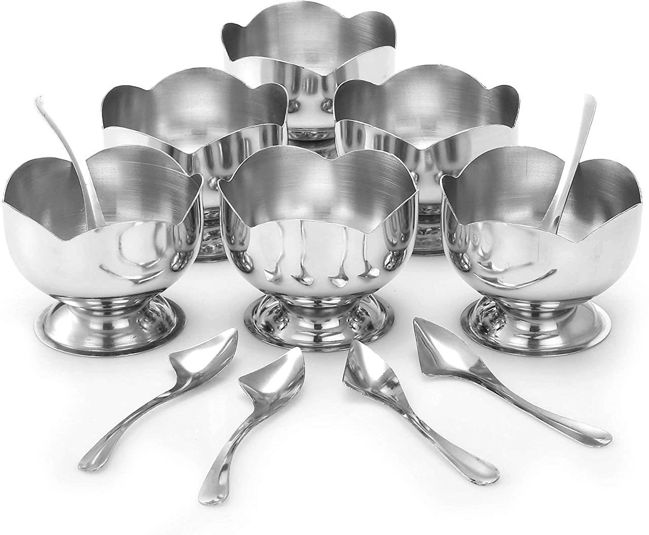 Stainless Steel Dessert Bowl Stainless Steel Cut Design Dessert Cups & Serving Bowl for Ice Cream/Salad/Fruit/Pudding, Set of 6-150 ML (Steel Ice Cream Cup (6 PCS))-image-49