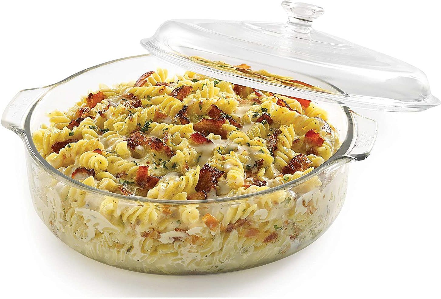 Glass Casserole Deep Round Oven and Microwave Safe Modern For Serving Bowl with Glass Lid 1500 ML (Set of 1) Serve Casserole-image-0