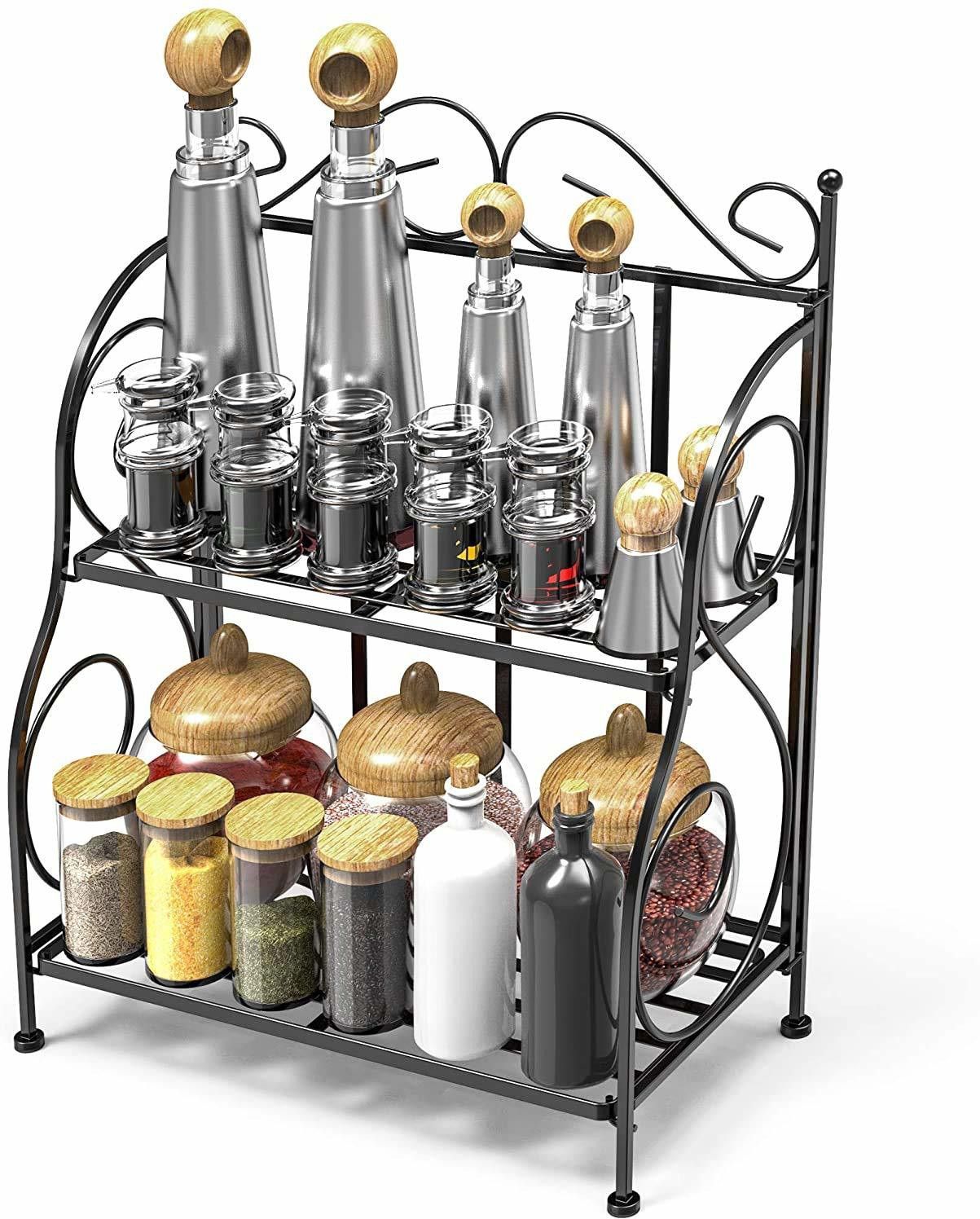 sublime arts Water Dispenser Kitchen Rack 2-Tier Foldable Iron Spice Shelf Rack Kitchen Organizer Multipurpose Cast Iron-picture-10