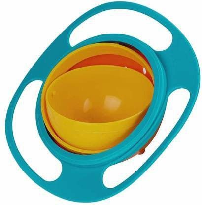 2 No Spill Gyro Bowls for Baby and Kids, 360 Degree Rotation Spill Proof Food Bowl, Orange and Green- Plastic