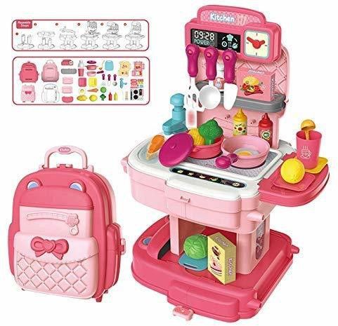 34 Pcs School Bag Packing Pretend Play Cooking Game Modern Children Kitchen Set Toy for Kids Girls-image-41