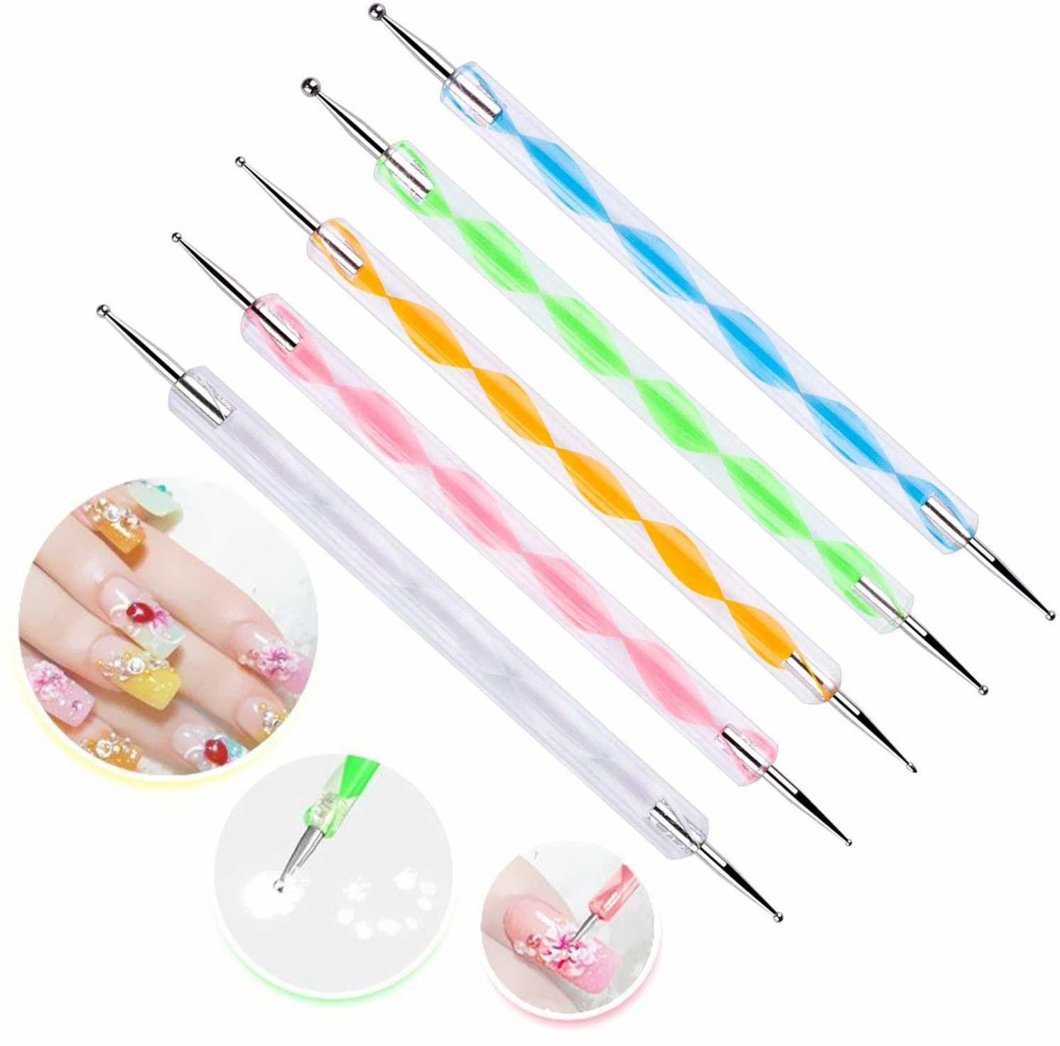 vulpix 5 pc 2 Way Dotting Pen Tool Nail Art Tip Dot Paint Manicure kit-picture-48