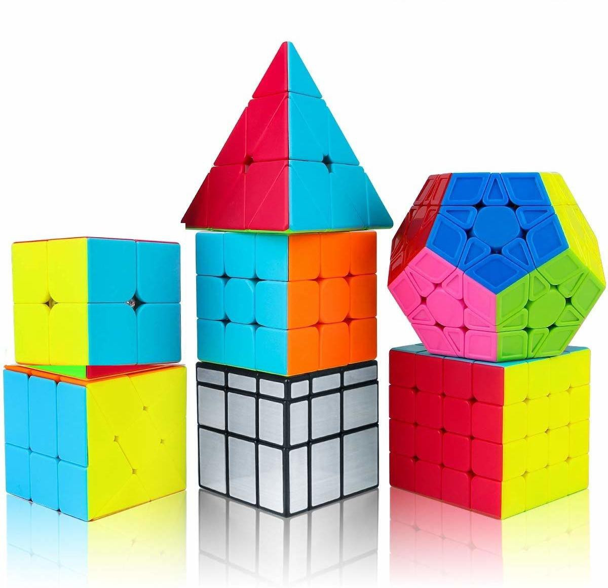 authfort Speed 2X2 3x3 4x4 5x5 and Pyraminx Pyramid Triangle, Megaminx, SIlver Mirror & Windmill cube set Puzzle Cubes Combo (B - Pack of 7 Cube) image 1