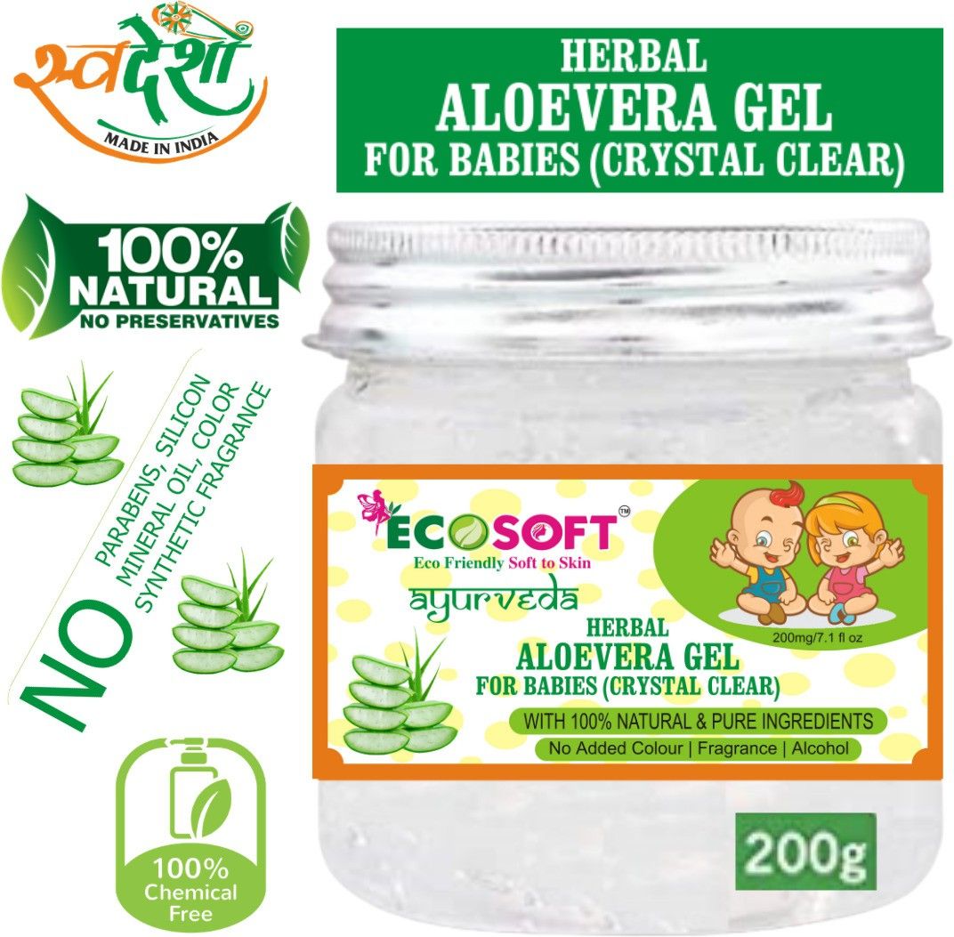 ECOSOFT AYURVEDA New Organic Powerful Benefits of Aloe Vera Gel for Babies,Treating Baby Eczema,Treating Diaper Rash,for Babies’ Cuts and Burns.For Skin Lightening , Glowing Skin. Great for Face, Hair, Sunburn Relief, Dry Skin Hydration.100% Natural Ingredients-No Paraben. 200 gm.