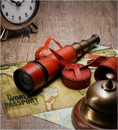 Exim Decor Brass Leather Wrapped Telescope with Brown Leather Belt and Cover Catadioptric Telescope