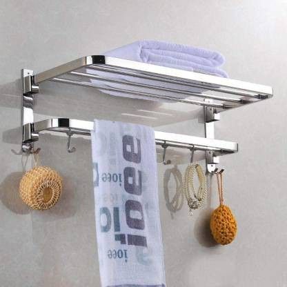 New Look Stainless Steel 304 Grade Dual Folding Towel Rack for Bathroom/Towel Stand/Bathroom Accessories (24 Inch-Chrome) Silver Towel Holder-image-43