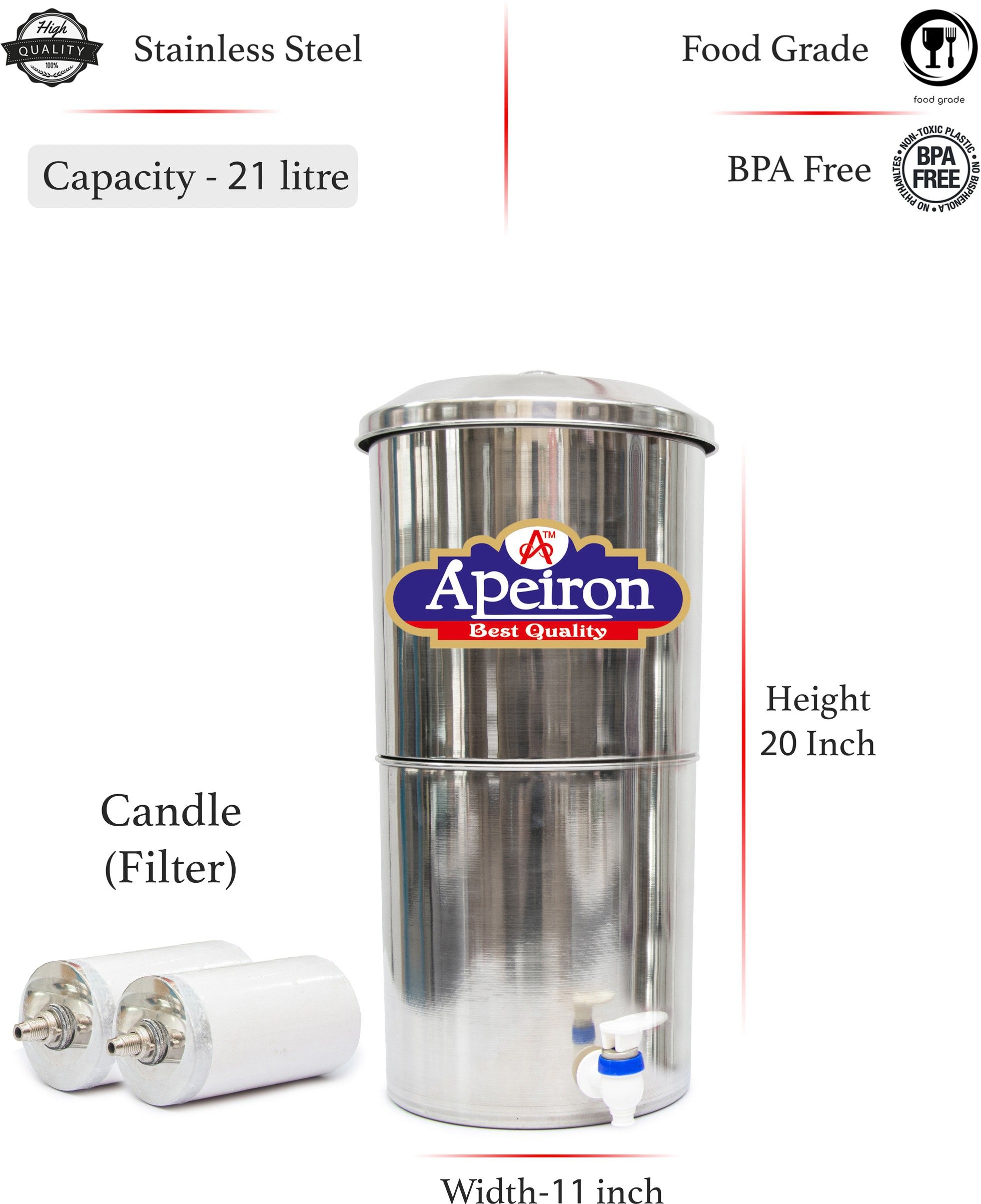 21 L Stainless Steel Table Top Manual Water Dispenser