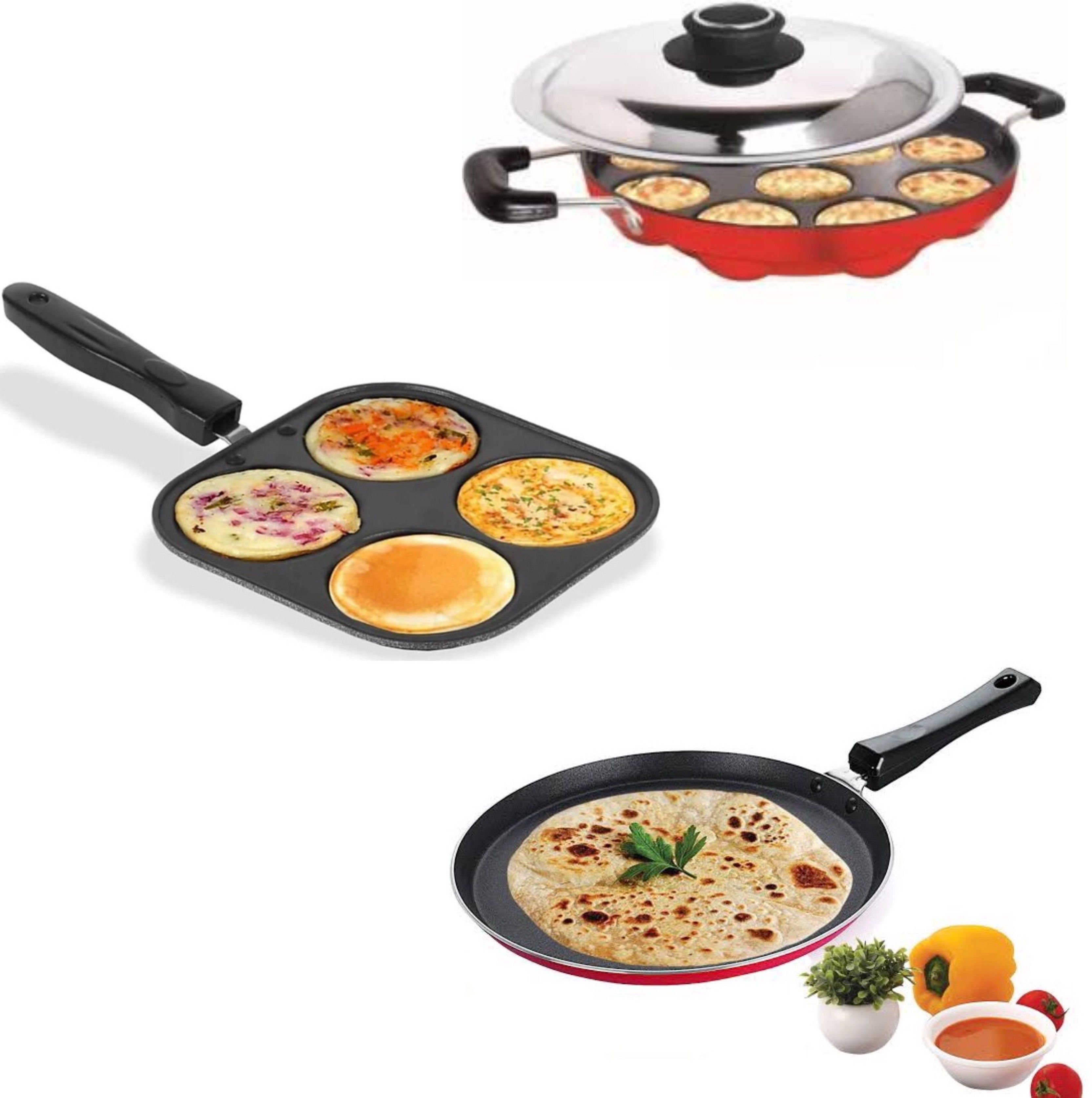 Classic Non-Stick 3 Pcs Cookware Set (Appam Pan - 23cm, Dosa Tawa - 27cm, Uttapam Pan - 19.5cm)… Paniarakkal Set with Lid 2 L capacity 23 cm diameter-image-28