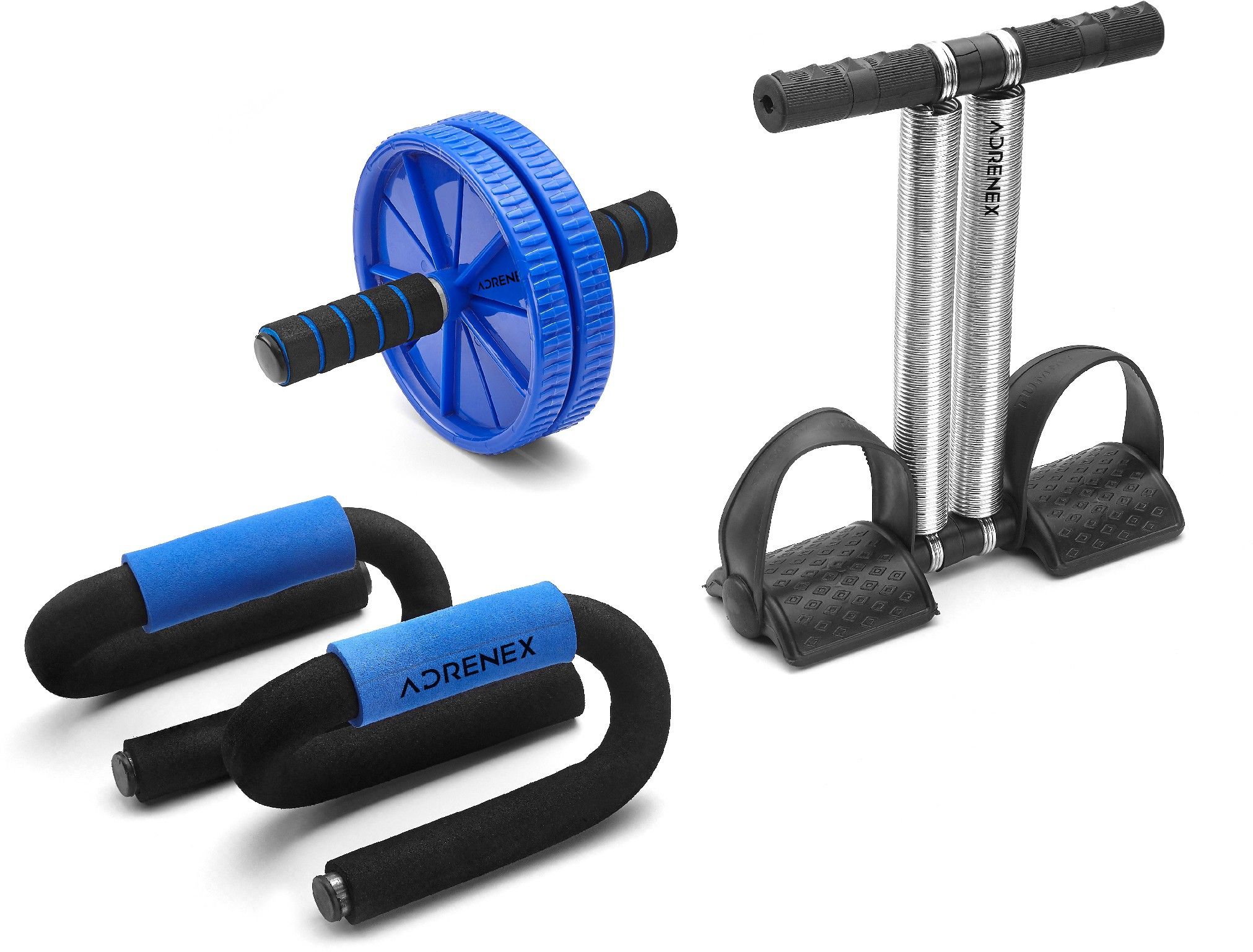 adrenex Double Spring Tummy Trimmer With Ab Wheel Exerciser with Blue pushup Stand Fitness Accessory Kit Kit-picture-14