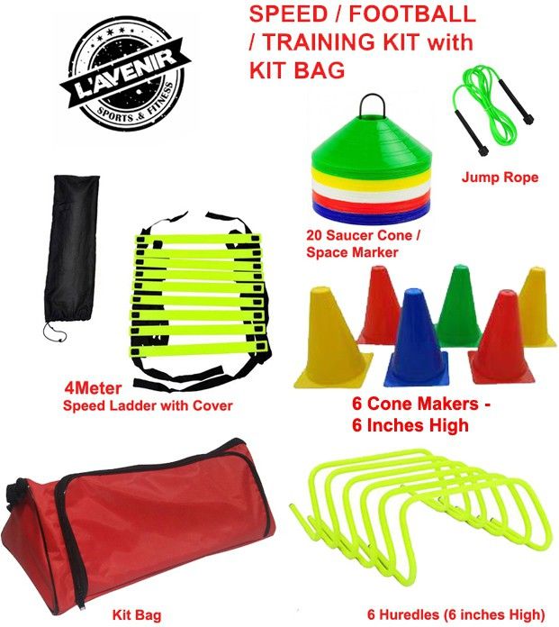 Sports & Fitness 4mtr Speed Ladder + 6 Hurdles (6inches HIGH) + 20 Space Marker / Saucer Cones + 6 Cone Marker + 1 Rope + 1 Carry Bag Fitness Accessory Kit Kit