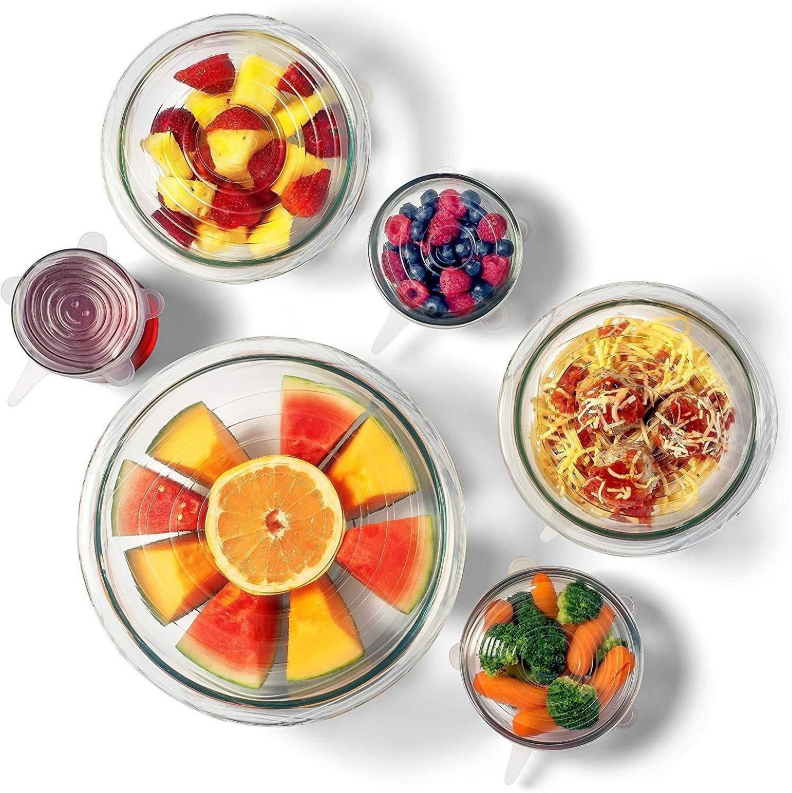 trendegic 6Pcs Silicone Reusable Fresh Keeping Food Wrap For Bowls Plate Bottle Cups Jar Pan Seal Transparent Stretchable Cover 8.07 inch Lid Set-picture-4