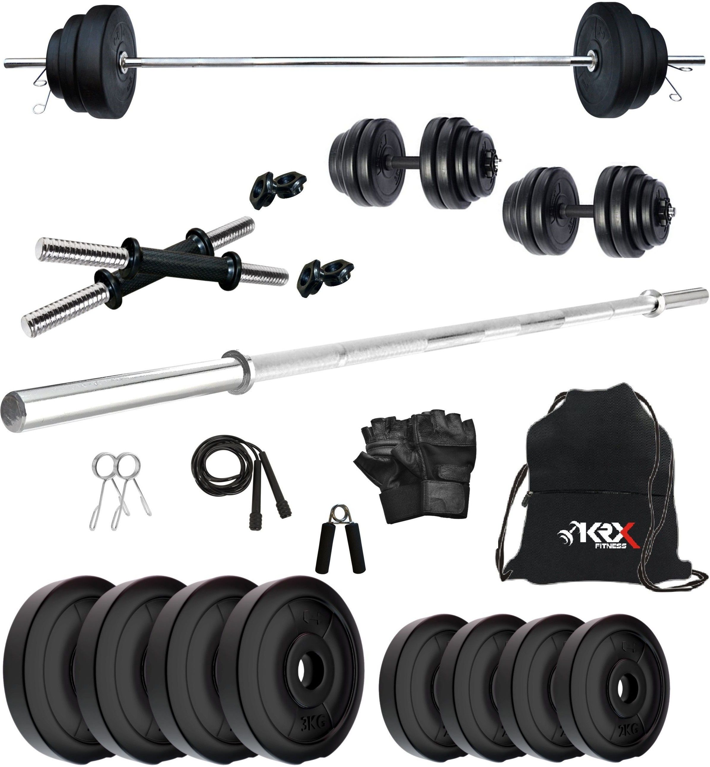 20 kg PVC 20 Kg with One 4 Ft Plain Rod & One Pair Dumbbell Rods Home Gym Combo-image-25