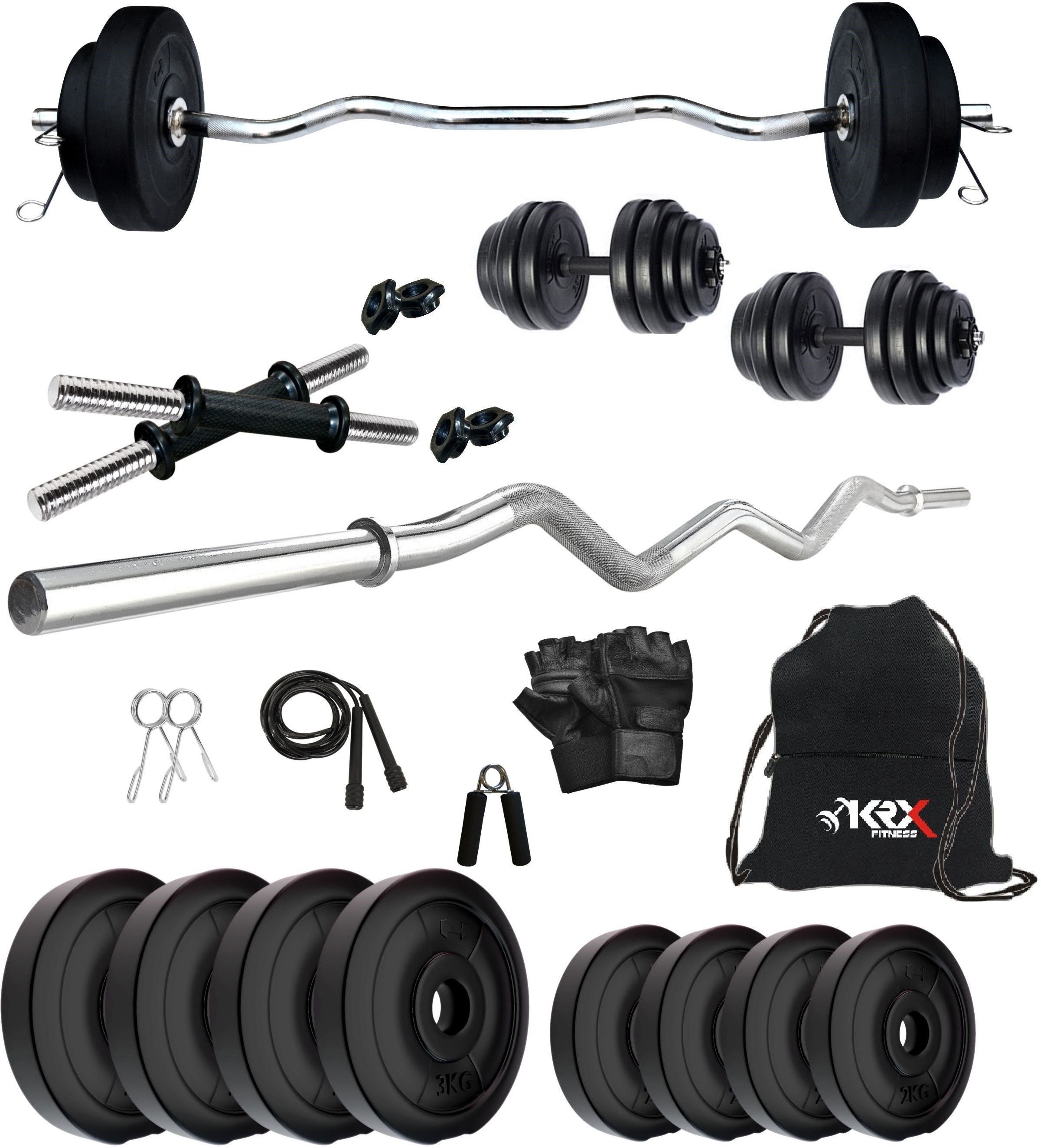 20 kg PVC 20 Kg with One 3 Ft Curl Rod and One Pair Dumbbell Rods with gym Accessories Home Gym Combo-image-26