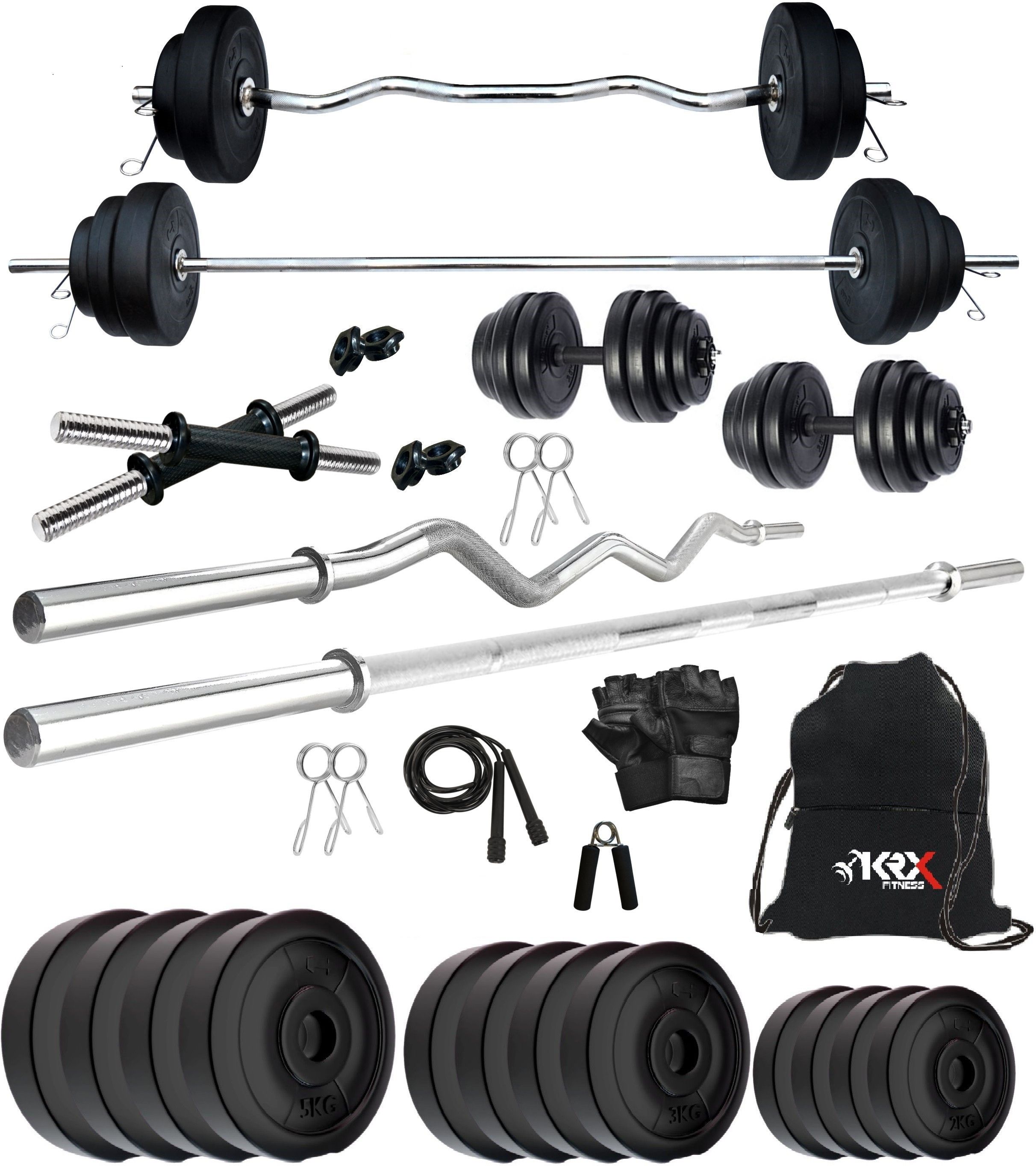 40 kg PVC 40 Kg with One 3 Ft Curl + One 5 Ft plain Rod & One Pair Dumbbell Rods Home Gym Combo