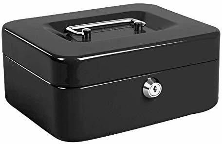 6" Petty Cash Tin Steel Money Safe Box with Lock 2 Keys - Black Cash Box-image-28