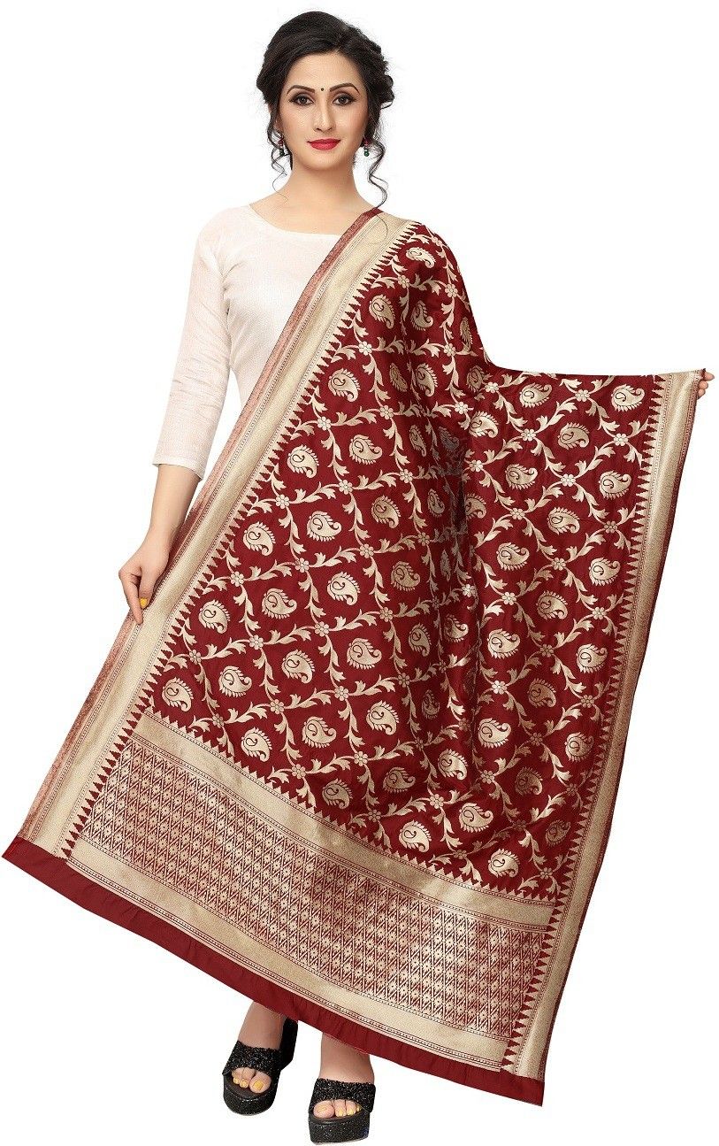 Jacquard Woven Maroon Women Dupatta-image-24