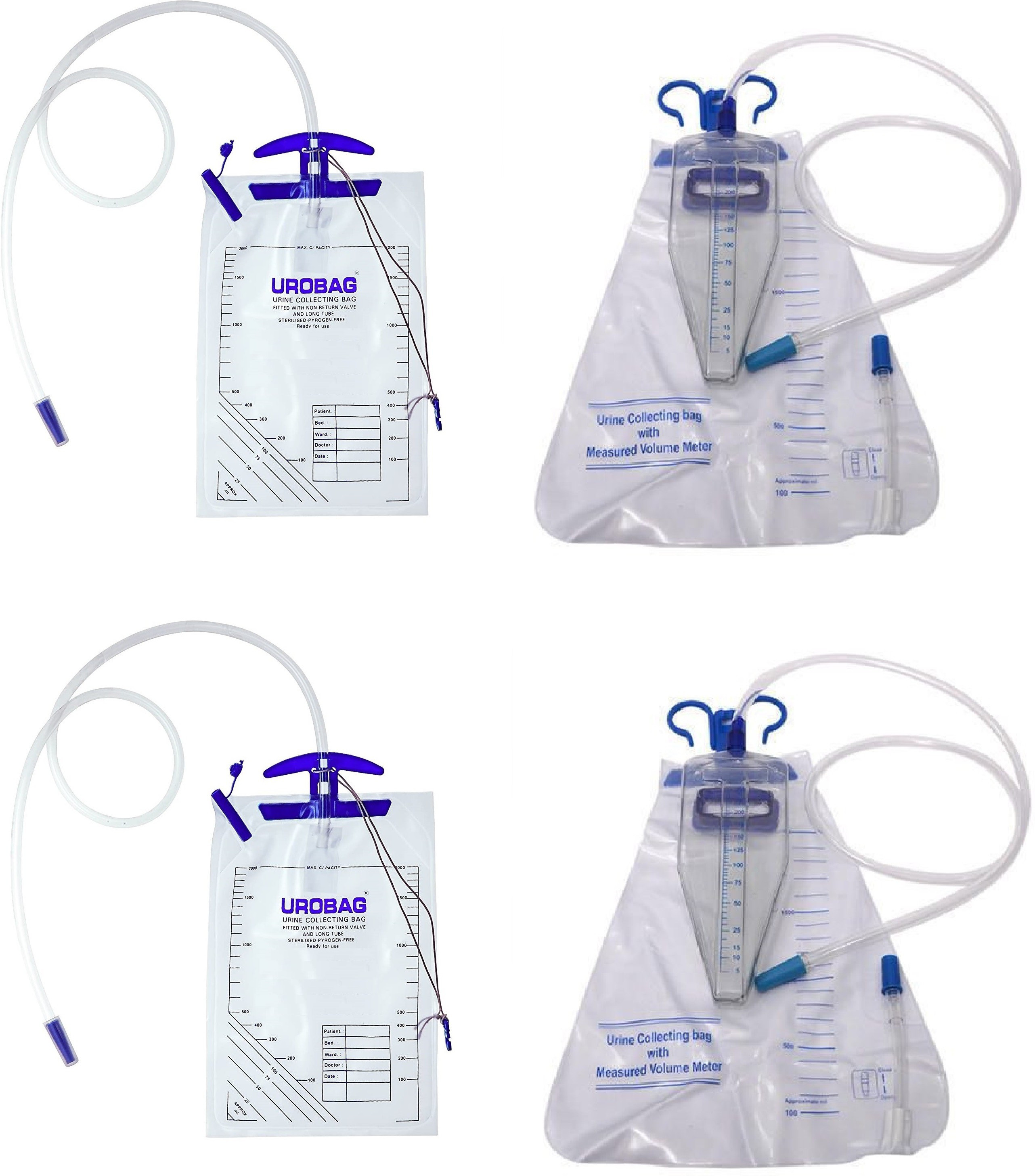 agarwals Urine Collection Uro Bag 2000 ML with Urine Collecting Measured Volume Urometer (250ML) - Clear (Set of 4) Urine Bag image 1