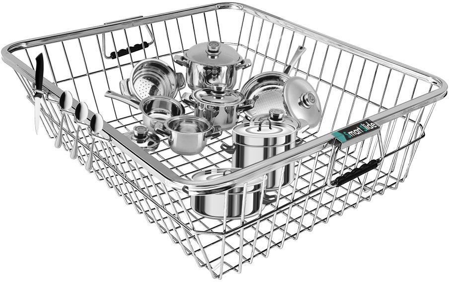 Dish Drainer Kitchen Rack High Grade Stainless Steel Dish Drainer / Utensil Drainer Kitchen Rack / Bartan Basket / Utensil Drying Rack (Big) Steel-image-43