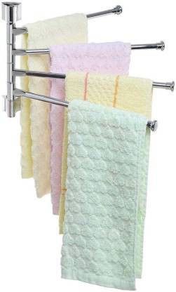 4-Arm Bathroom Swing Hanger Towel Bar/Wall Mounted Swivel Towel Bar Holder for Bathroom/Towel Stand/Towel Hanger 12" inch Long/Bathroom Accessories Chrome Finish 12 inch 4 Bar Towel Rod-image-31