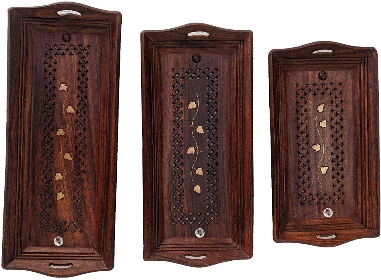 sarahcraft Wooden Coffee Tray Set of 3, Handcarved Coffee, Tea and Snacks Serving Trays Tray-picture-21