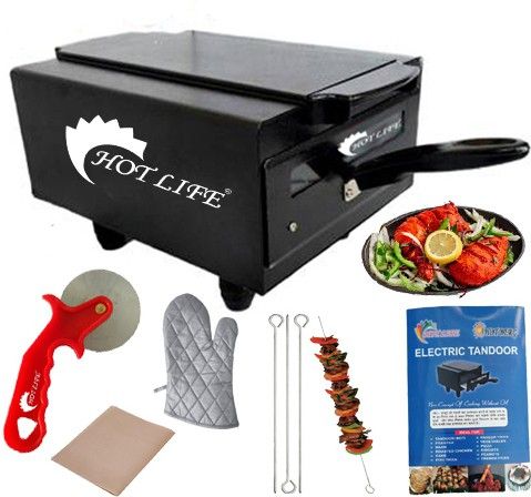 "14 Inches" Medium 2000W Home Simple HLMT-25635 Electric Tandoor Pizza Maker Fish Chiken Tikka Naan Roti Cake Baker French Fry Meat Barbeque Chaap Oil Free fryer comboo black Electric Tandoor-image-19