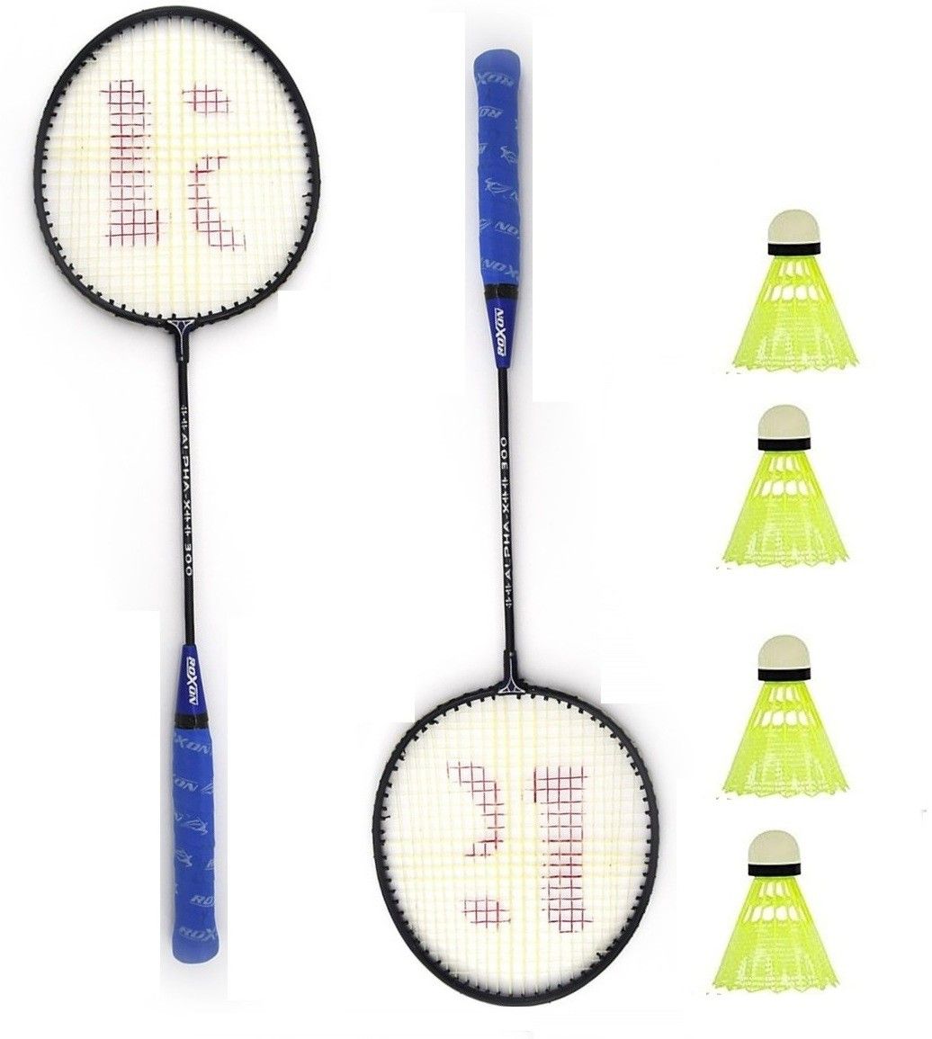 Single Shaft Badminton Racket Pack Of 2 Piece With 4 Piece Plastic Shuttle Badminton Kit