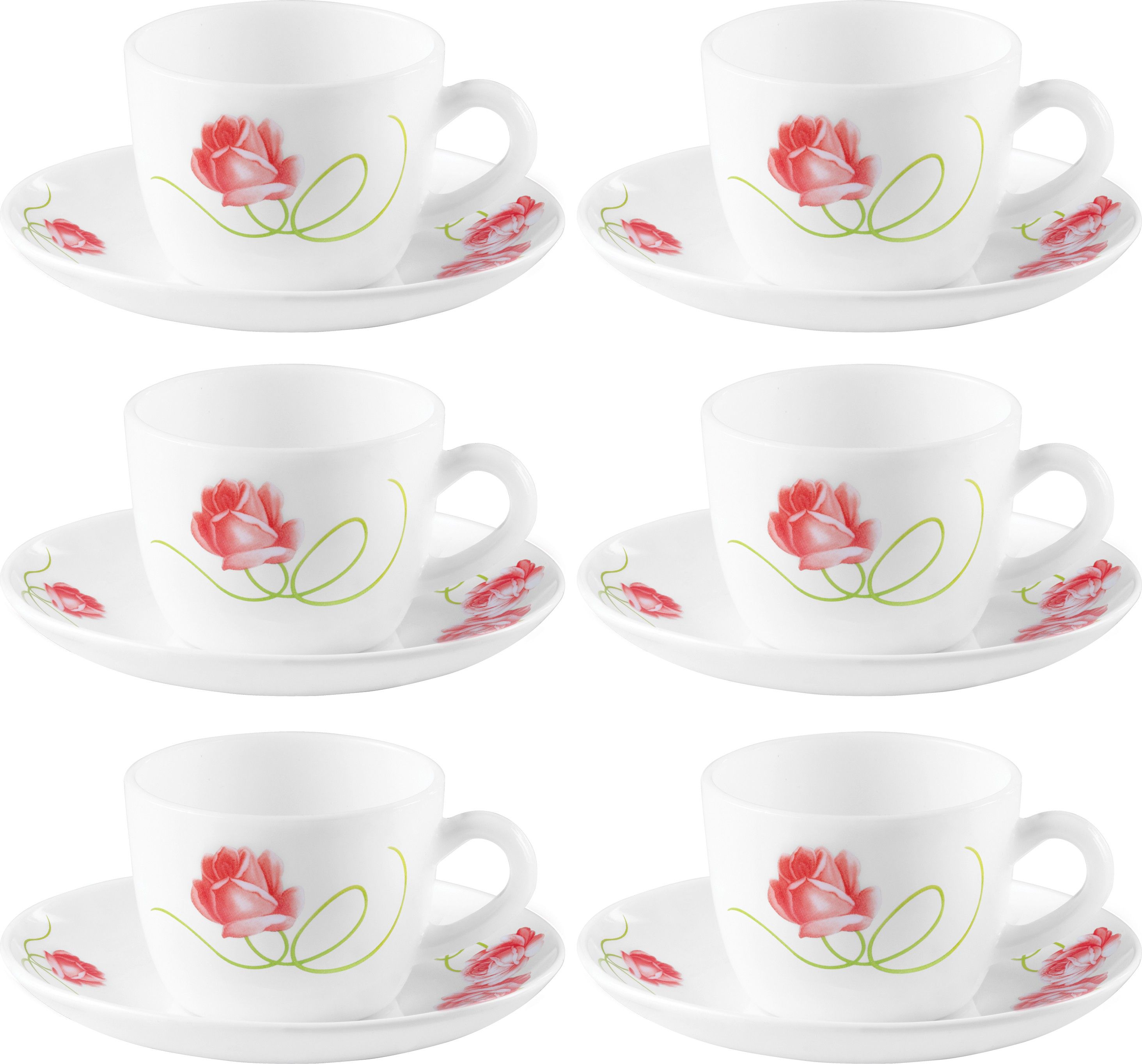 Pack of 12 Opalware DAINTY SWIRLS 6 pcs cup & saucer Set {Cup (6 pcs) || Saucer (6 pcs)}