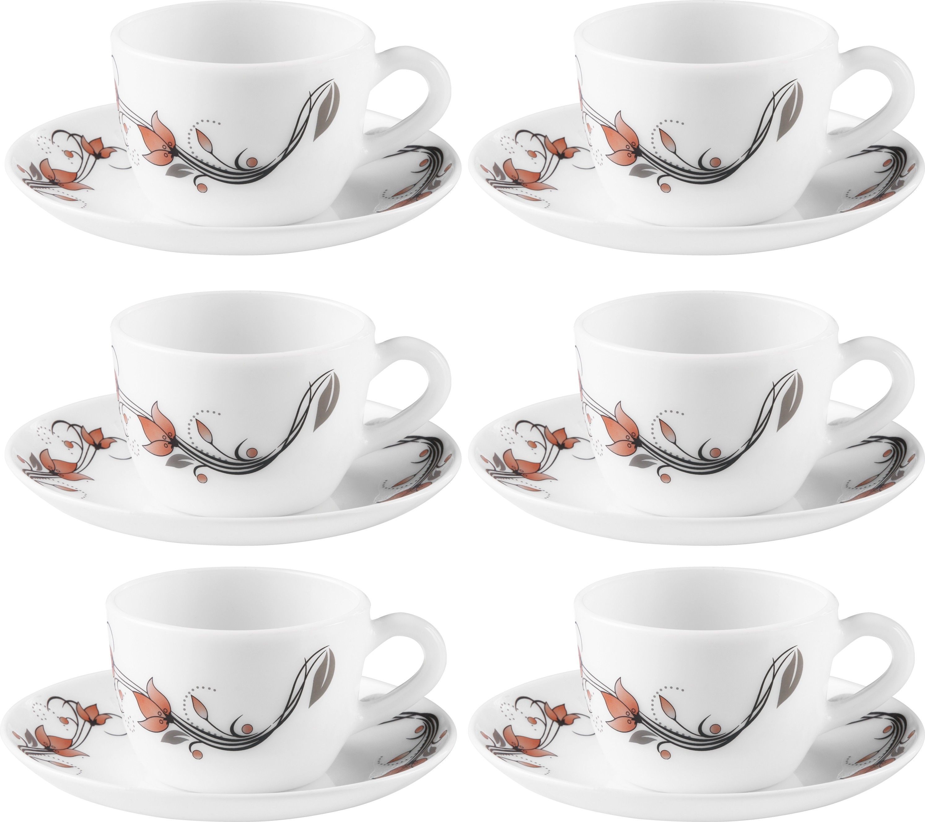 laopala Pack of 12 Opalware SCARLET BLOOM 6 pcs cup & saucer Set {Cup (6 pcs) || Saucer (6 pcs)}-picture-18