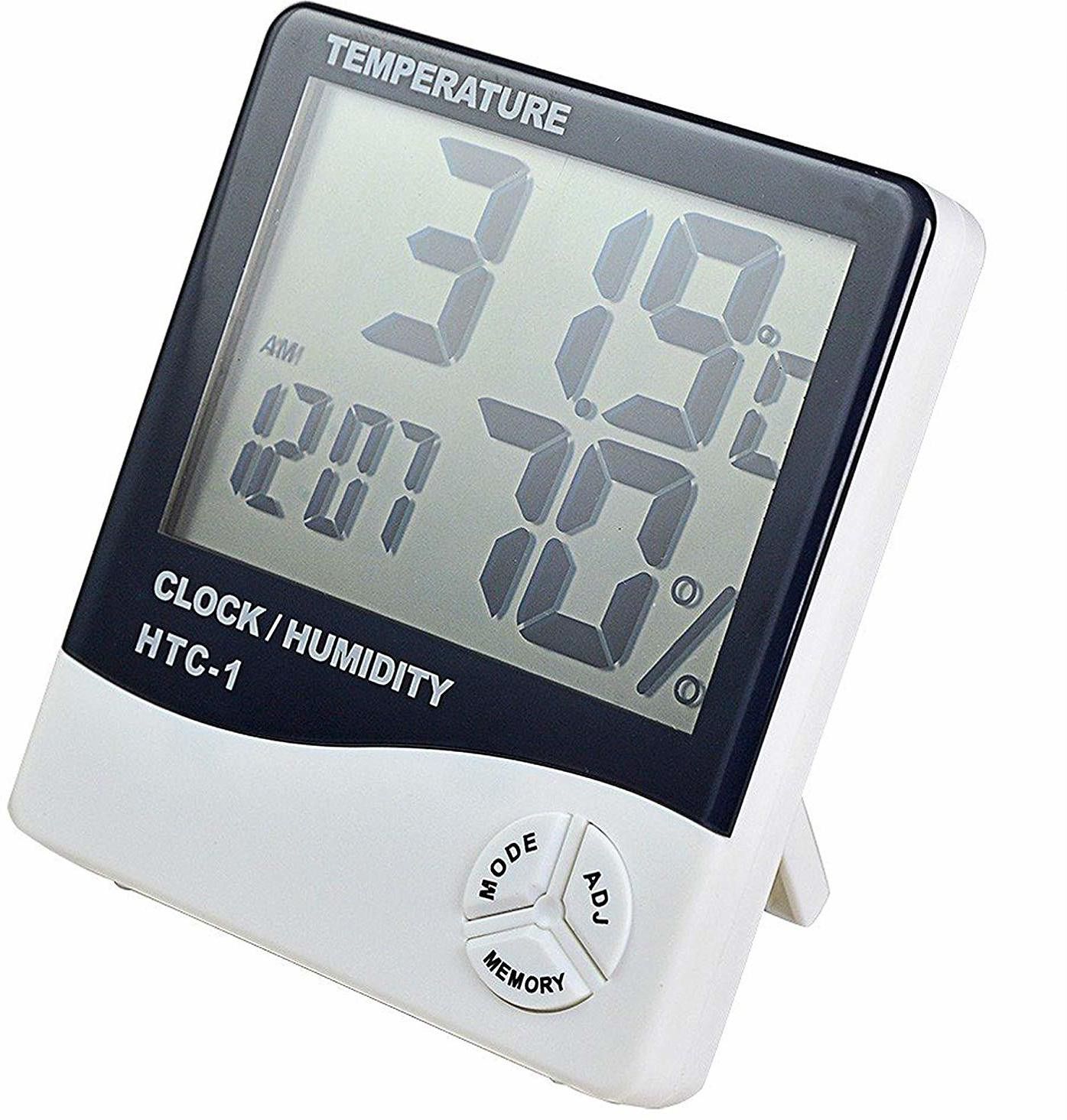 Hygrometer Electronic Thermo Hygro with Touch Screen & Backlight Humidity Meter Tester + Temperature Meter + Alarm Clock + Time Temperature Humidity Time Alarm Clock Pinless Digital Moisture Measurer