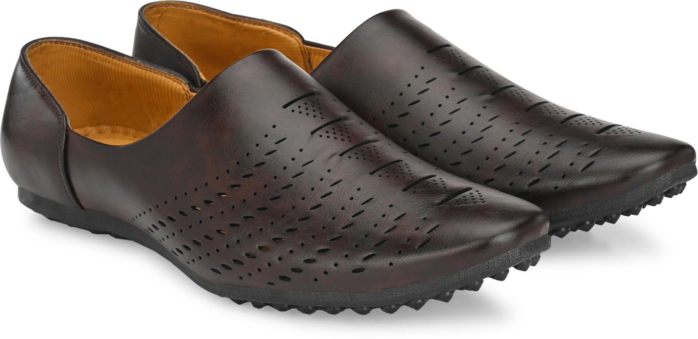 azzaro black Men's Brown Synthetic Leather Slip On Casual Mojari Loafer Jutis For Men-picture-12