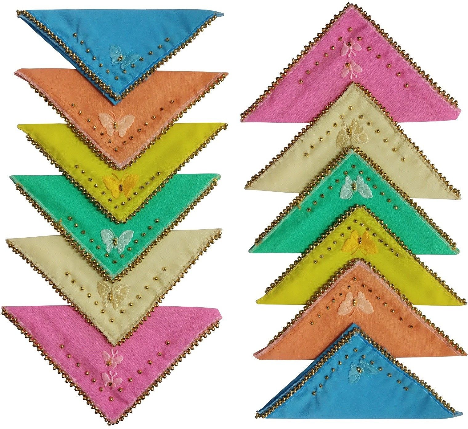 De-Ultimate (Set Of 12 Pcs) Premium Quality Women's / Girl's Pure Cotton Light Multicolor Butterfly Embroidery Moti Design Hankies/ Hanky/ Handkerchief ["Multicolor"] Handkerchief-image-7