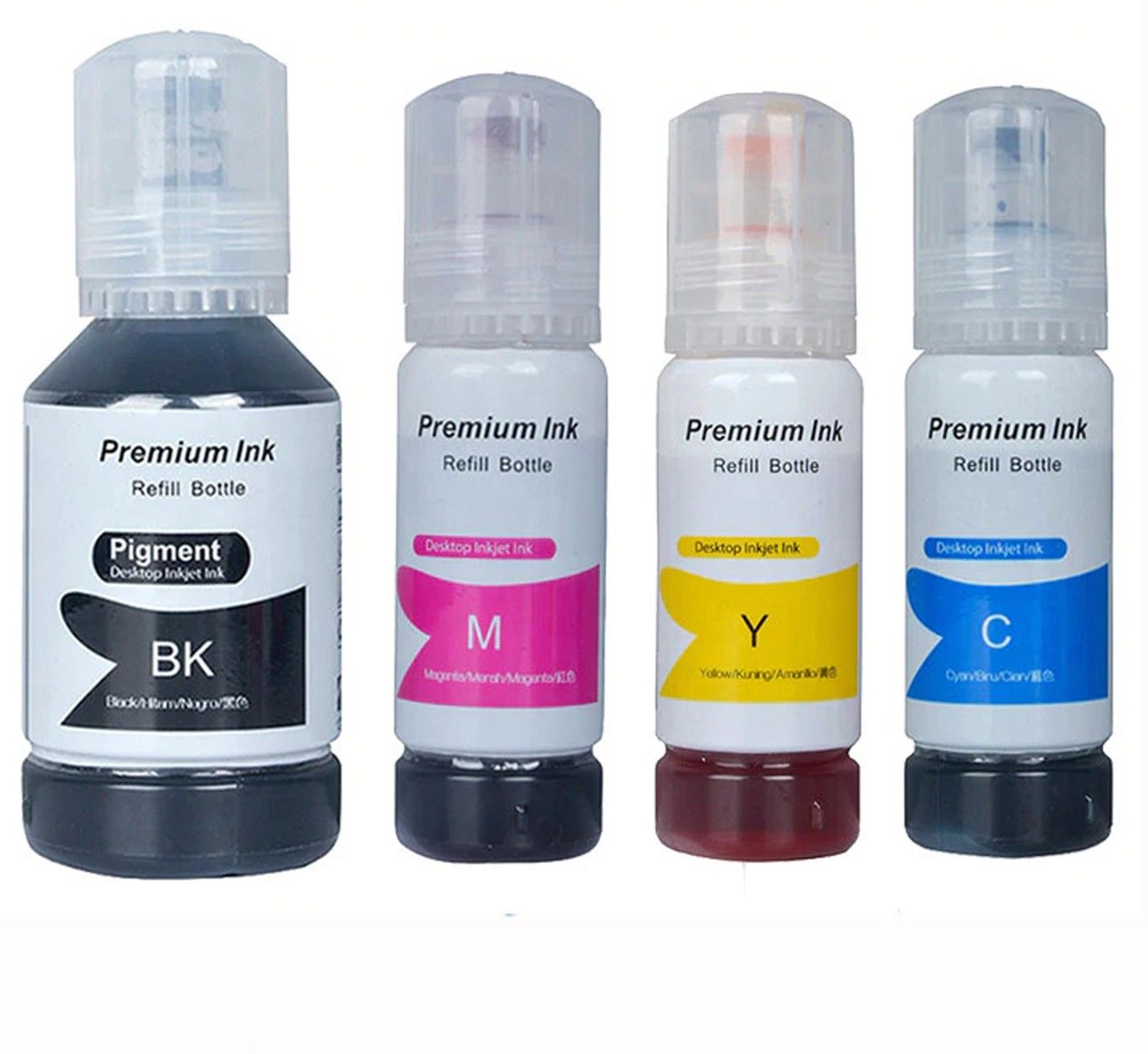 JIMIGO 001 Refill Ink for Epson L4150 , L4158 , L4160 , L4168 , L5190 , L6160 , L6161 , L6168 , L6170 , L6171 , L6178 , L6190 , L6191 , L6198 , L1110 Printer Ink Bottle ( BK-127ML , C/M/Y - 70ML ) Bottle Black + Tri Color Combo Pack Ink Bottle