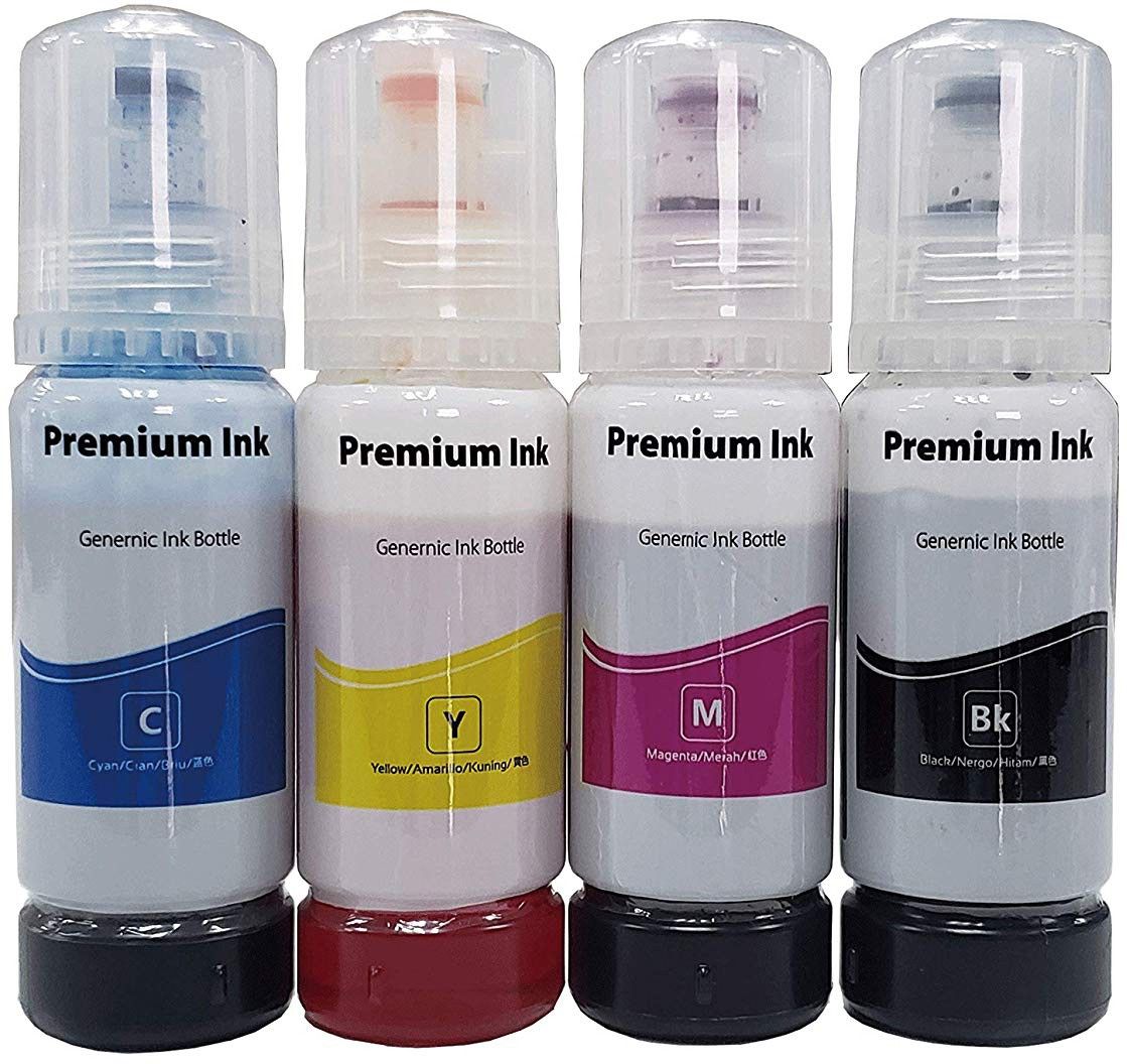 JIMIGO 003 Refill Ink for Epson L3110, L3150, L3116, L3115, L1110, L3151, L3152, L3156, L5190 Printer Ink Bottle ( BLACK/CYAN/MAGENTA/YELLOW - 70ML x 4 ) Black + Tri Color Combo Pack Ink Bottle