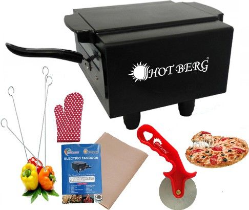 "14 Inches" 2000W Medium Electric tandoor with pizza cutter,recipe book,handloves,skewers,grill stand jali (Black) Electric Tandoor