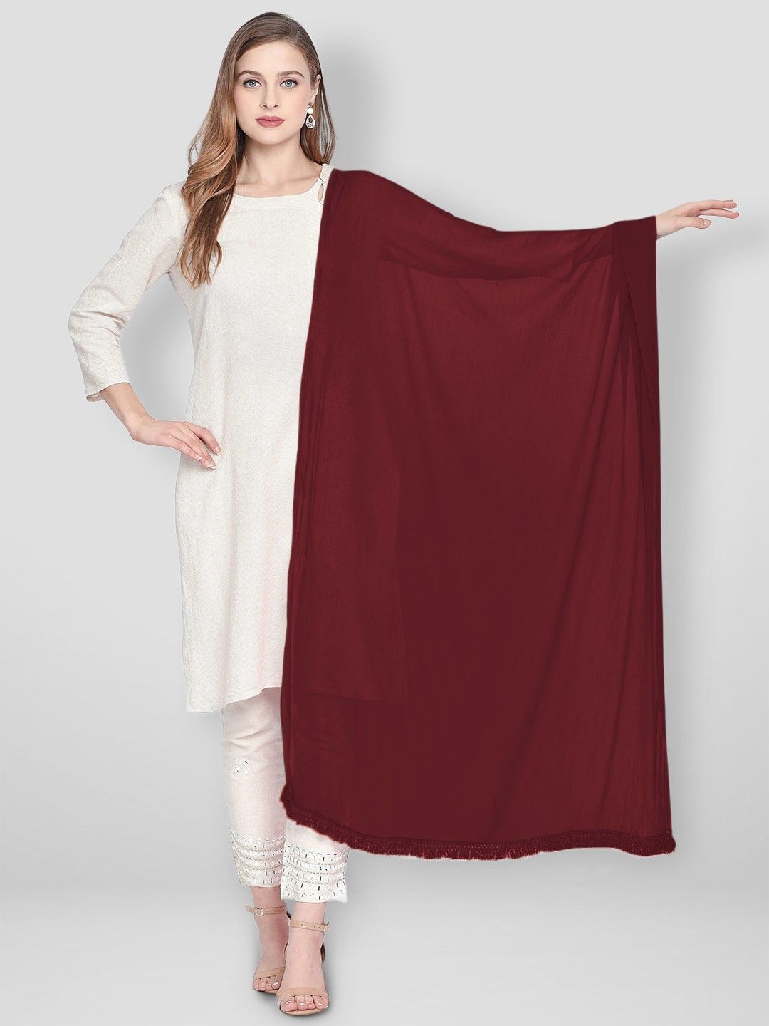 dupatta bazaar Chiffon Solid Maroon Women Dupatta-picture-12
