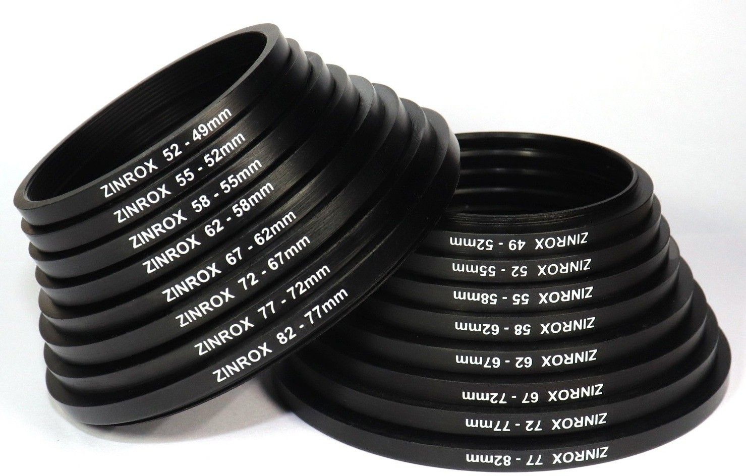ZINROX Step Up and Step Down Lens Filter Rings - Set of 16pcs - Allows You to Fit Smaller to Larger and Larger to Smaller Diameter – Thread Sizes: 49mm to 82mm – 82mm to 49mm (Pack of Two (Set)) Step Up Ring